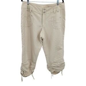 Venezia Cropped Cargo Pants 16 Beige Lightweight Drawstring Patch Pocket Granola